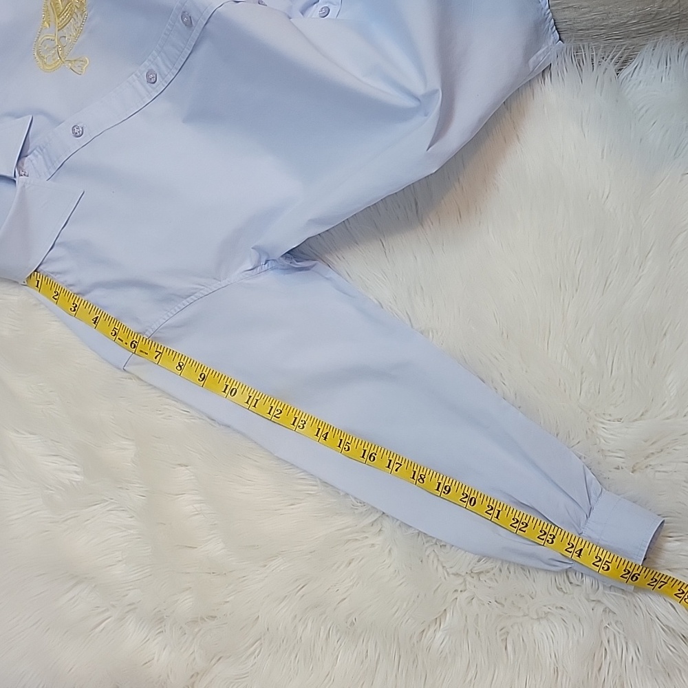 Tory Burch Light Blue Button Down Shirt with Gold Embroidery - Picture 15 of 16
